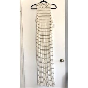 Long ribbed stripe high neck dress